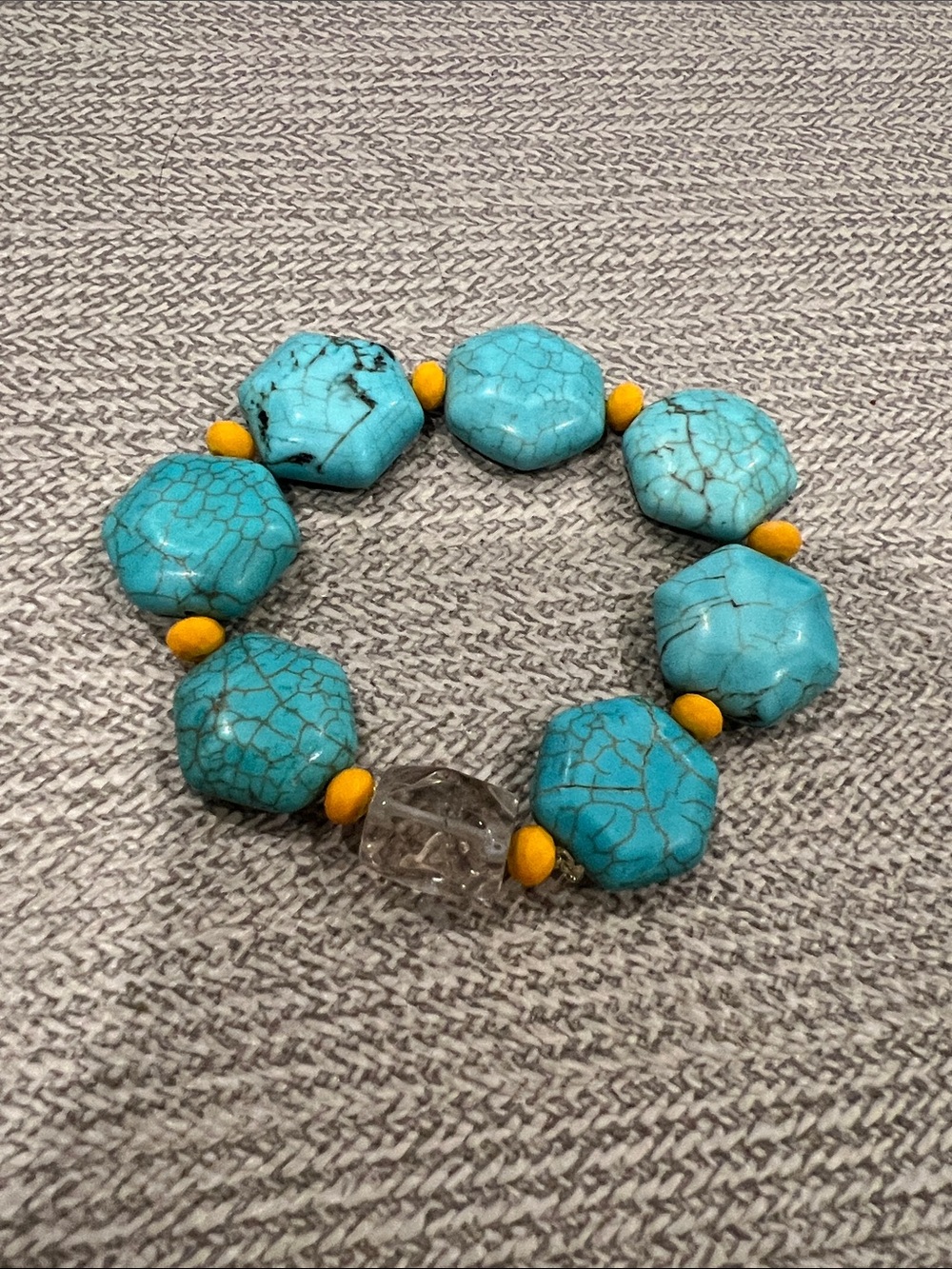 Faux Turquoise and Yellow Beaded Stretch Bracelet